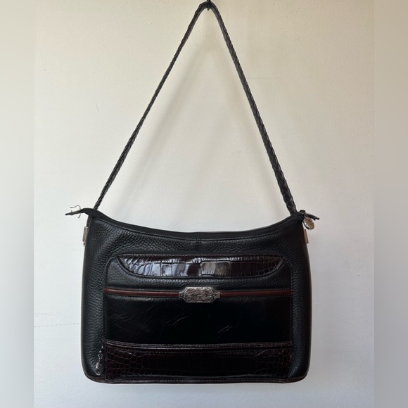 Brighton Leather Handbag with Front Zip Organizer Black/Brown Vintage Bag - Picture 4 of 12